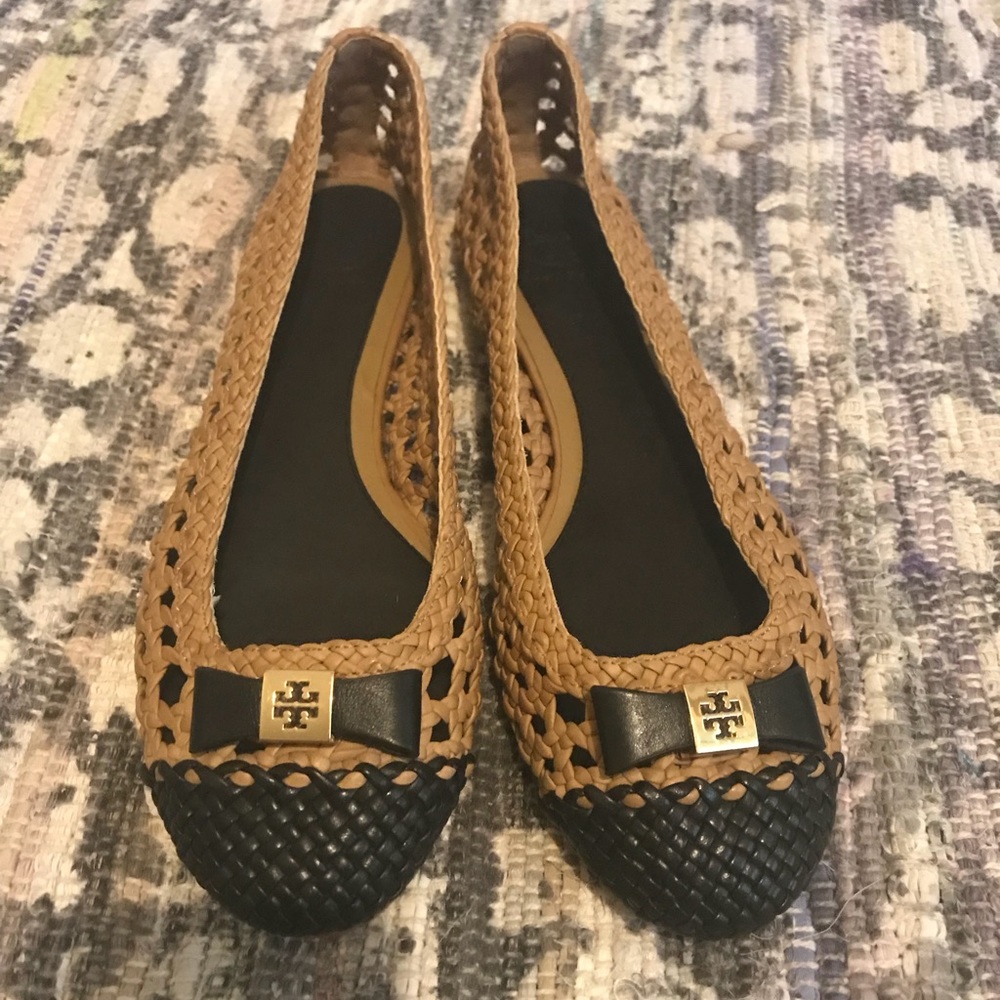 Tory Burch Carlyle Woven Leather Ballerina Flats